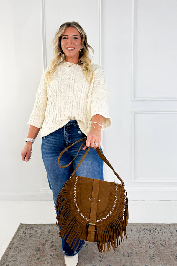 Faux Suede Tassel Crossbody Shoulder Bag