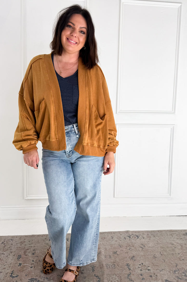 Mineral-Washed French Terry Cardigan