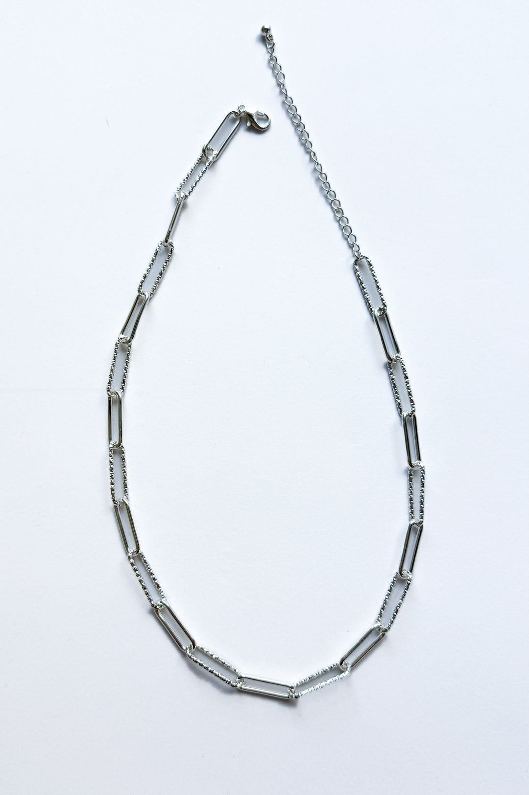 Mixed Texture Clip Chain Necklace in Silver