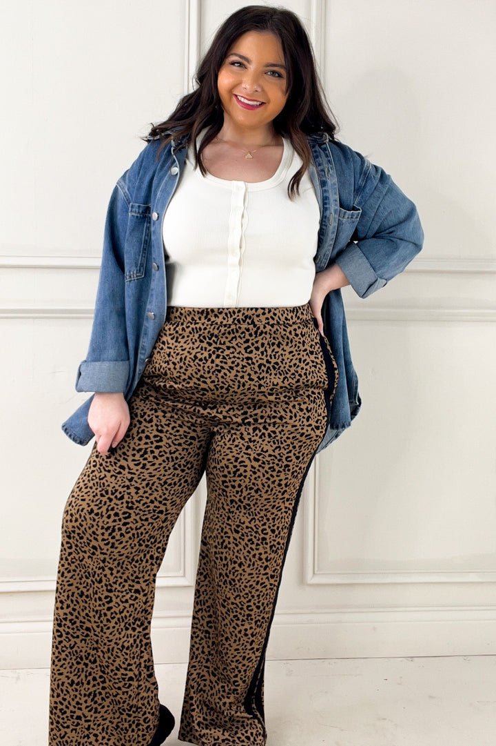 Animal Print Contrast Side Stripe Track Pants