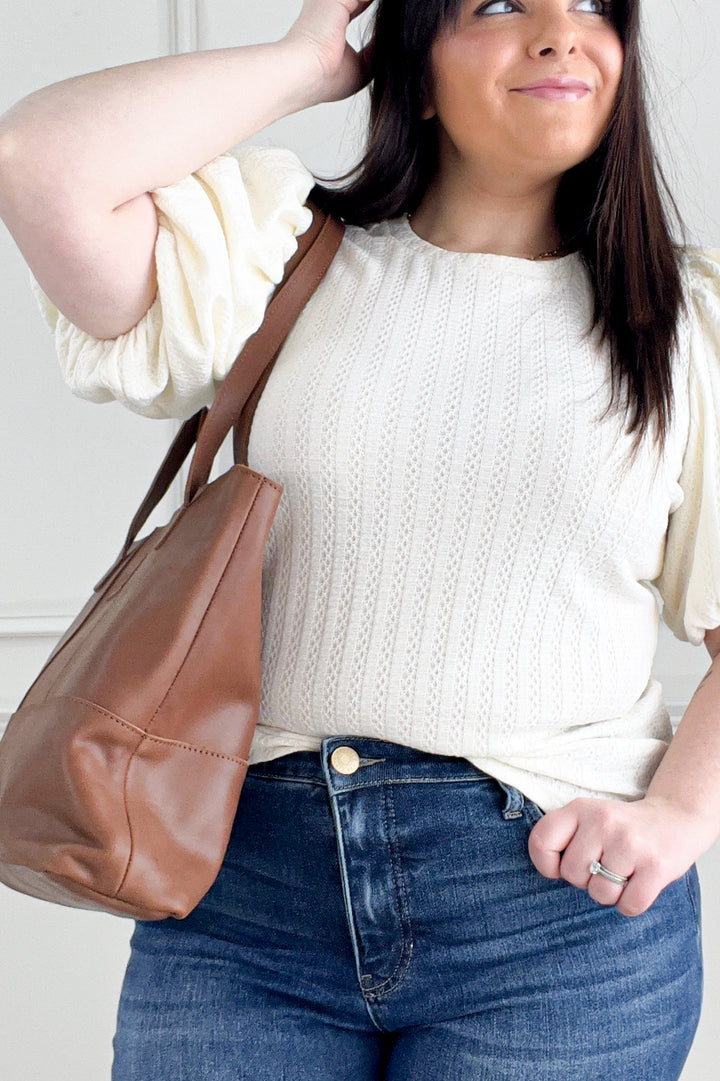 Puff Sleeve Textured Knit Top