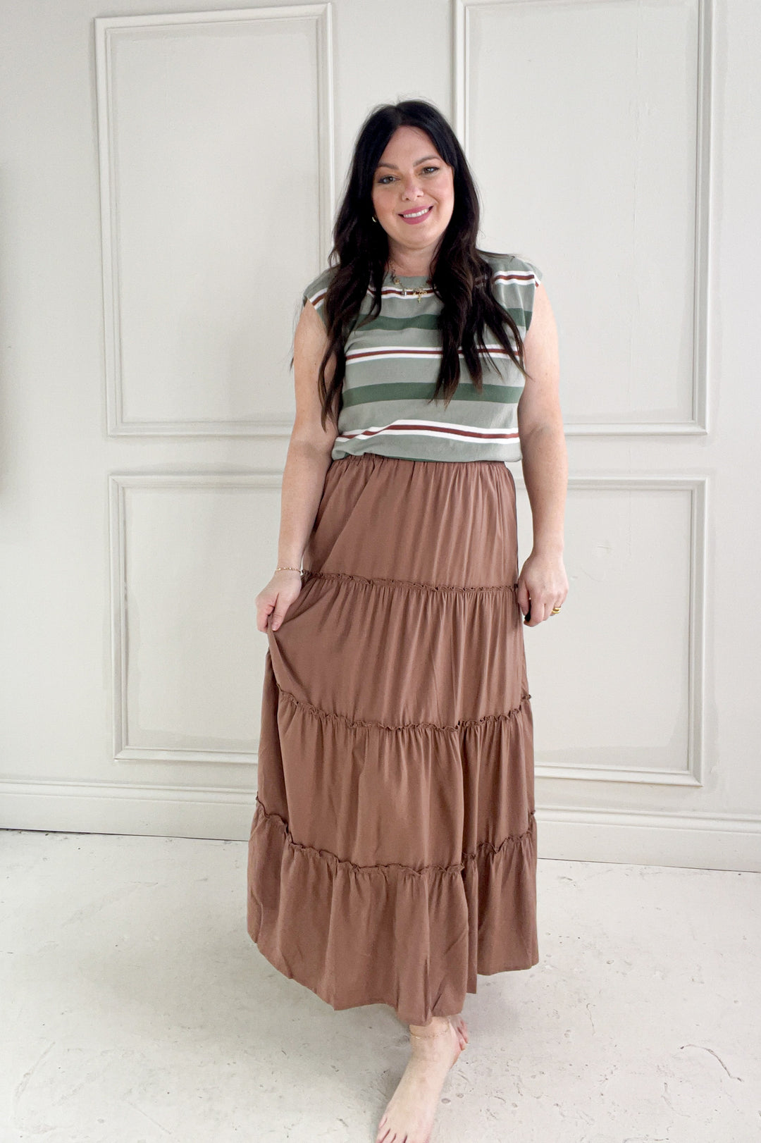 Ruffle Hem Tiered Maxi Skirt