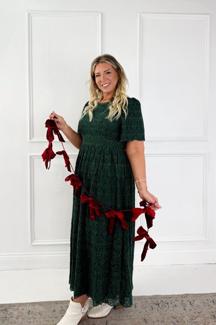 Lace Short Flutter Sleeve Midi Dress