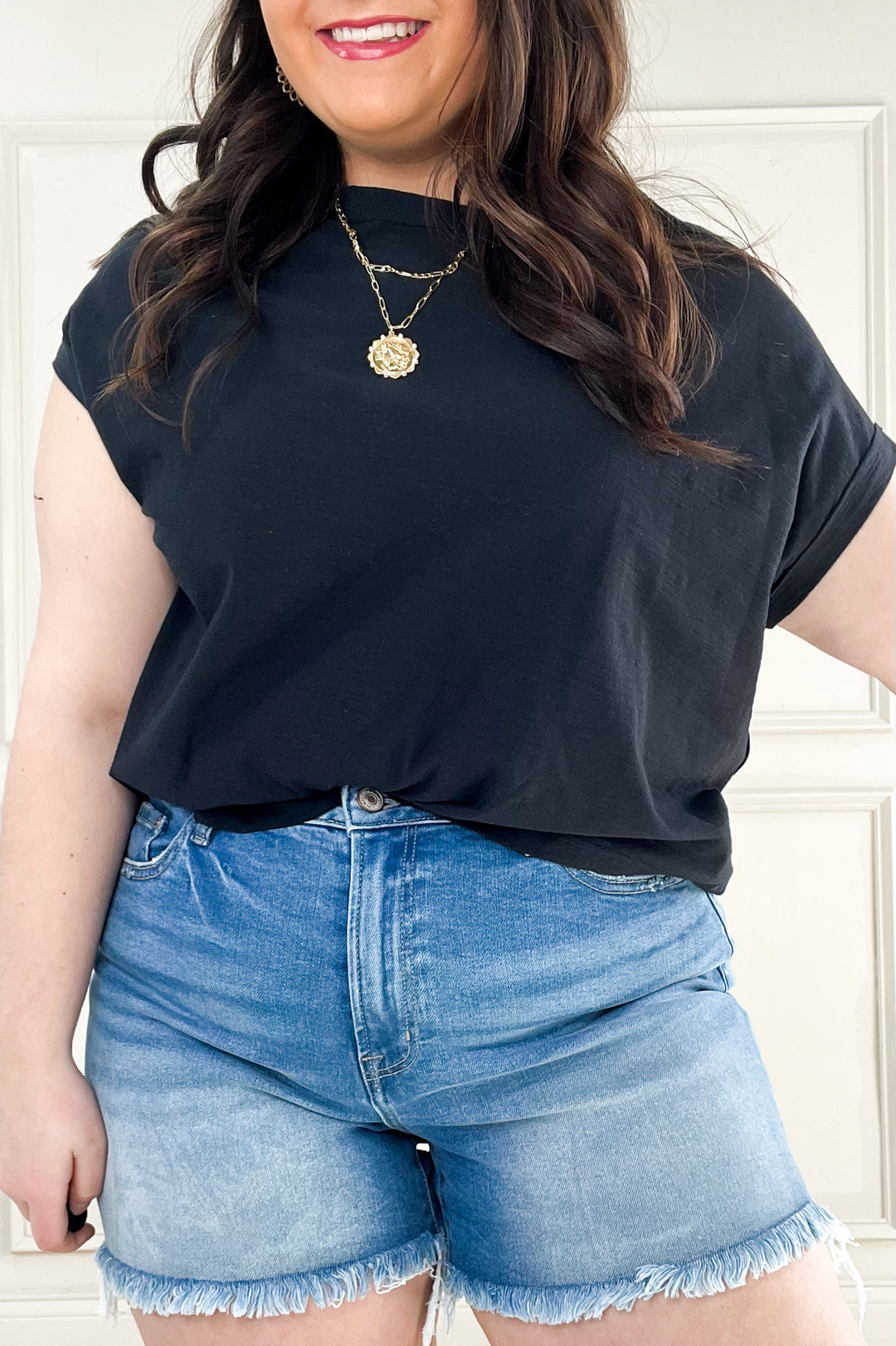 Mid Rise Raw Frayed Denim Shorts