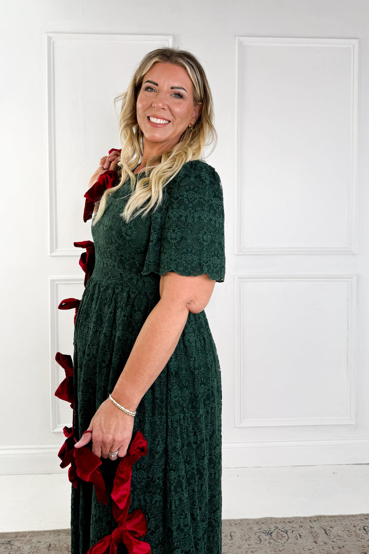 Lace Short Flutter Sleeve Midi Dress