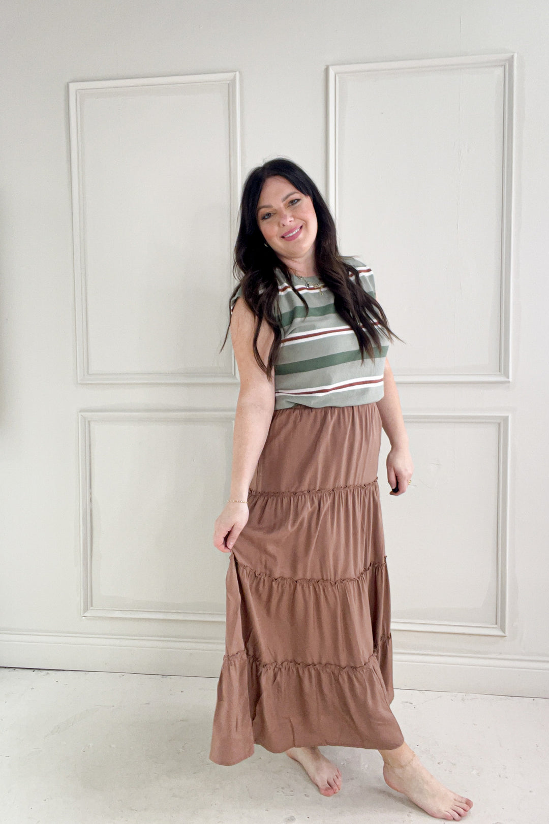 Ruffle Hem Tiered Maxi Skirt
