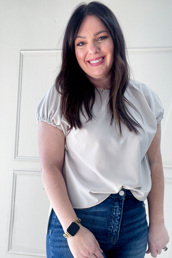 Ribbon Tied Dolman Short Sleeve Blouse