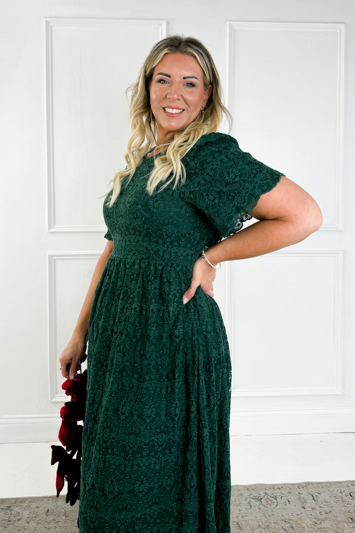 Lace Short Flutter Sleeve Midi Dress