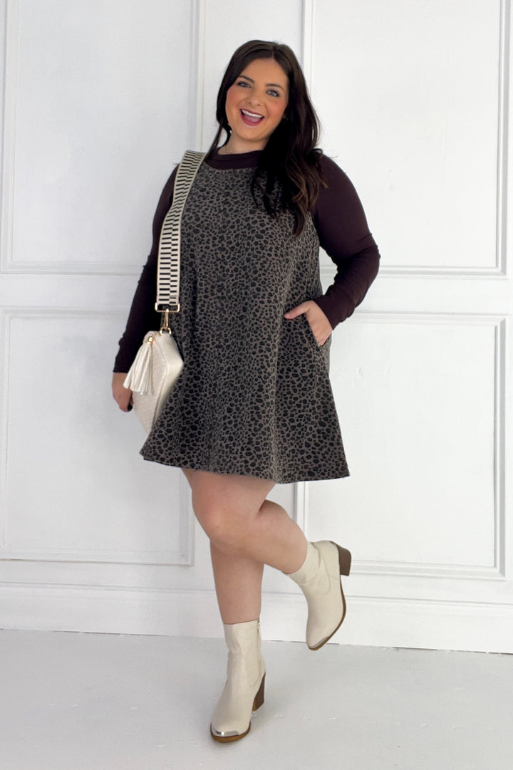 Leopard Double Scoop Neck Sleeveless Mini Dress