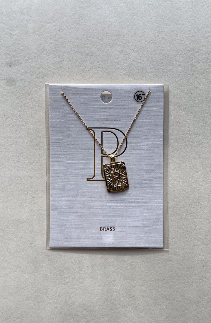 Rectangle Textured Initial Necklaces