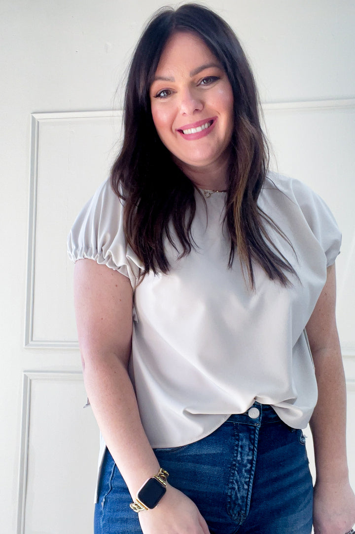 Ribbon Tied Dolman Short Sleeve Blouse