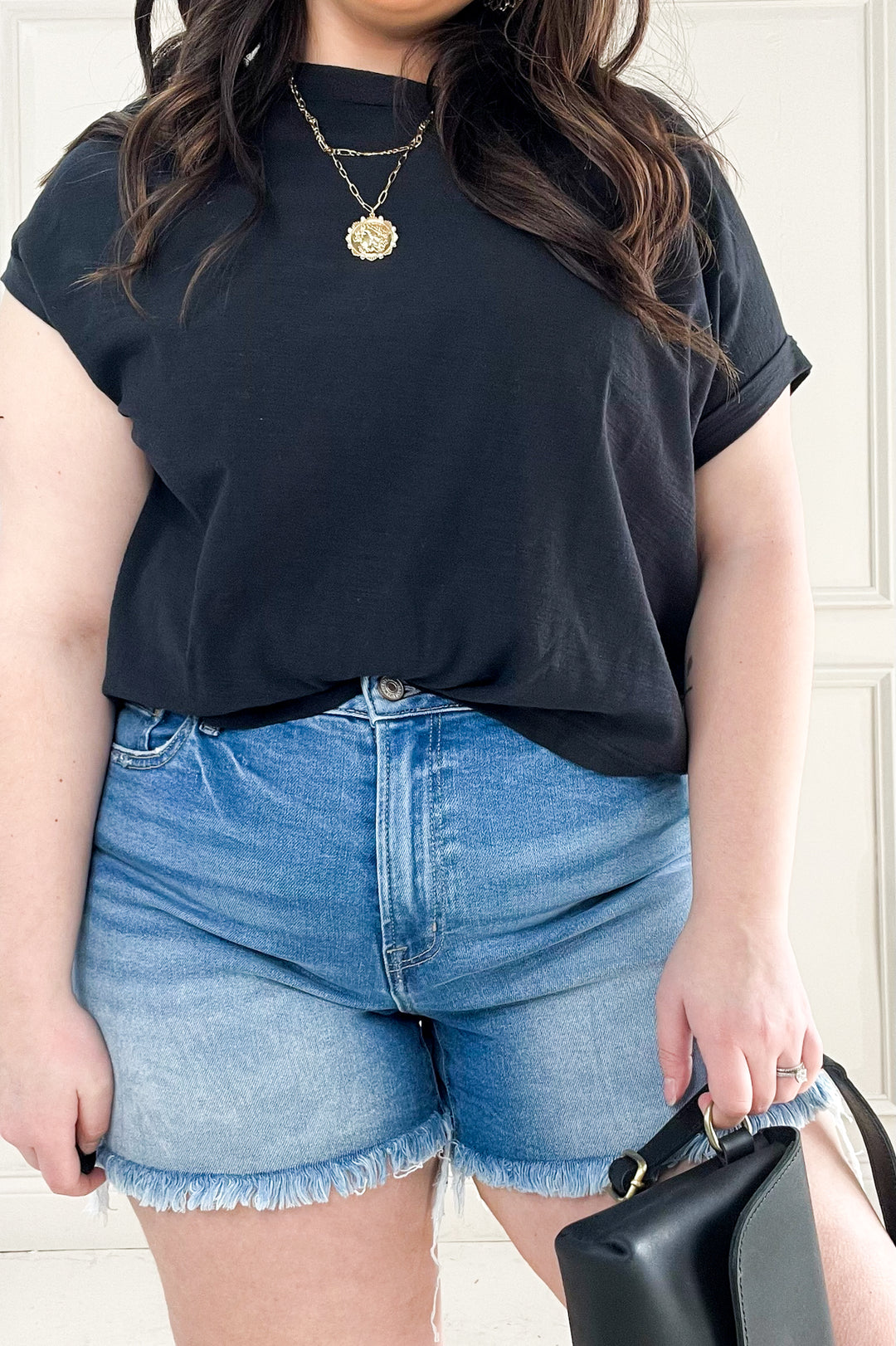 Mid Rise Raw Frayed Denim Shorts