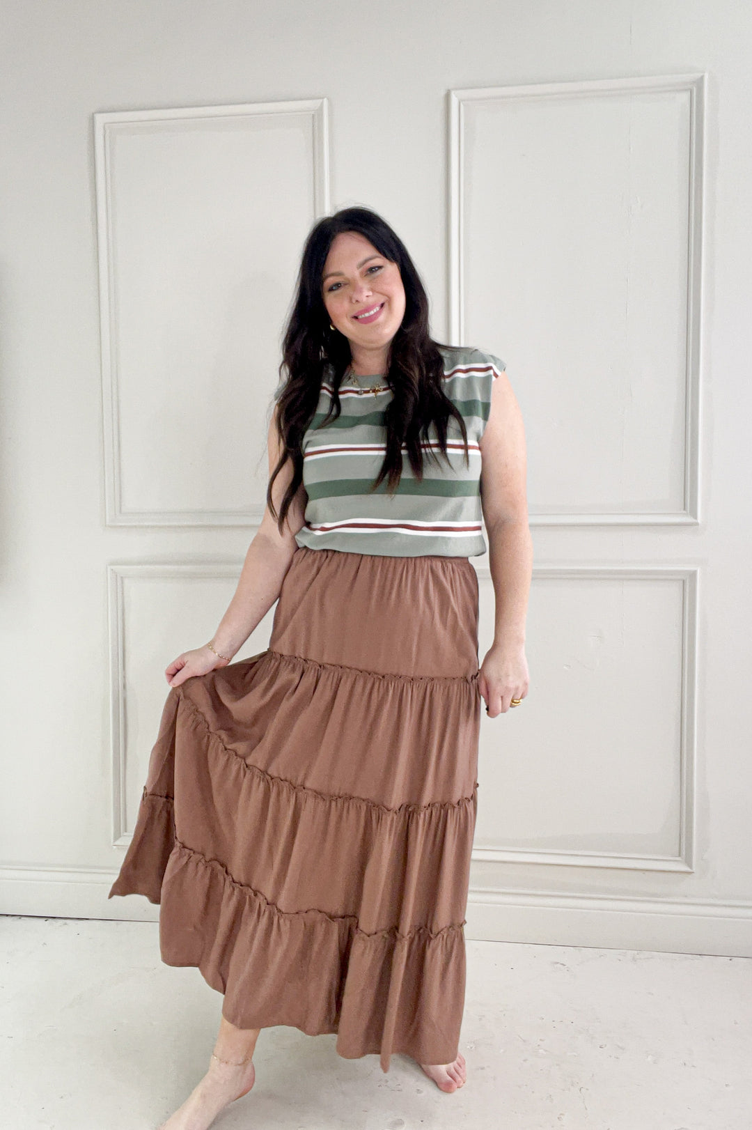 Ruffle Hem Tiered Maxi Skirt