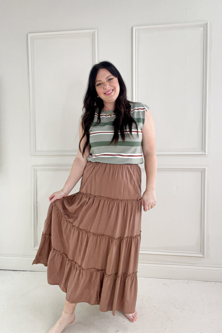 Ruffle Hem Tiered Maxi Skirt