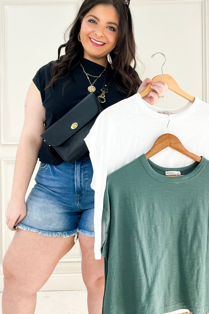 Cotton Slub Short Cuffed Sleeve Tee