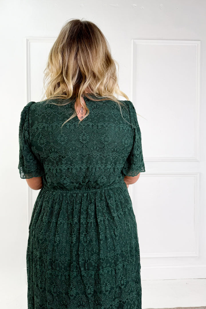 Lace Short Flutter Sleeve Midi Dress