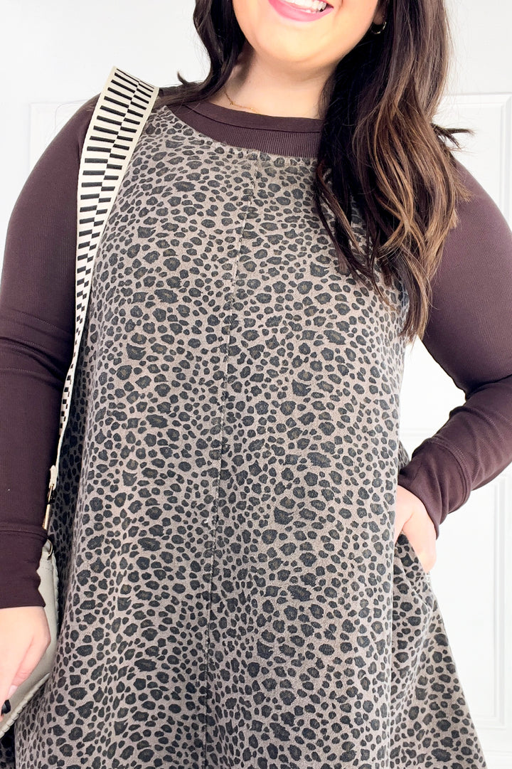 Leopard Double Scoop Neck Sleeveless Mini Dress