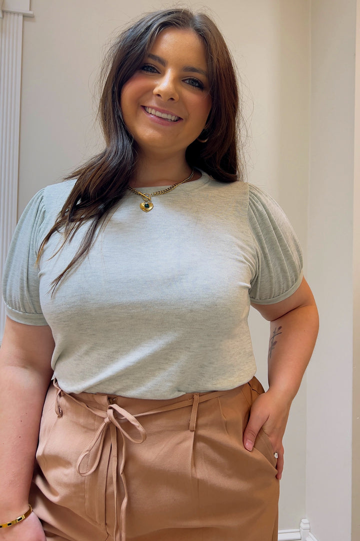 Round Neck Puff Short Sleeve Top