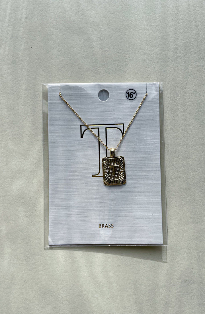 Rectangle Textured Initial Necklaces