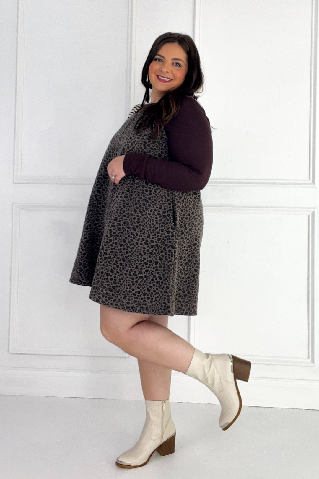 Leopard Double Scoop Neck Sleeveless Mini Dress