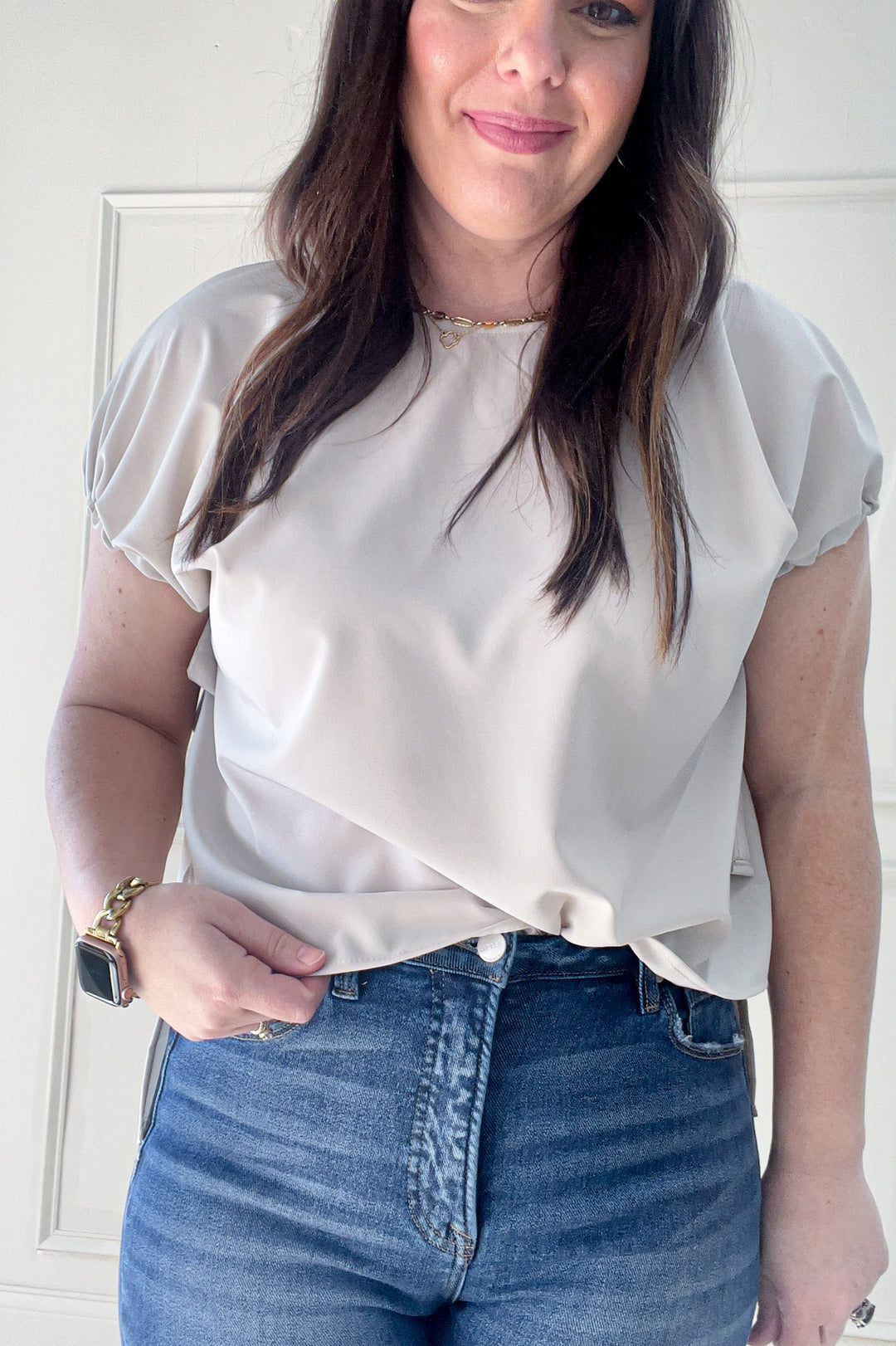 Ribbon Tied Dolman Short Sleeve Blouse