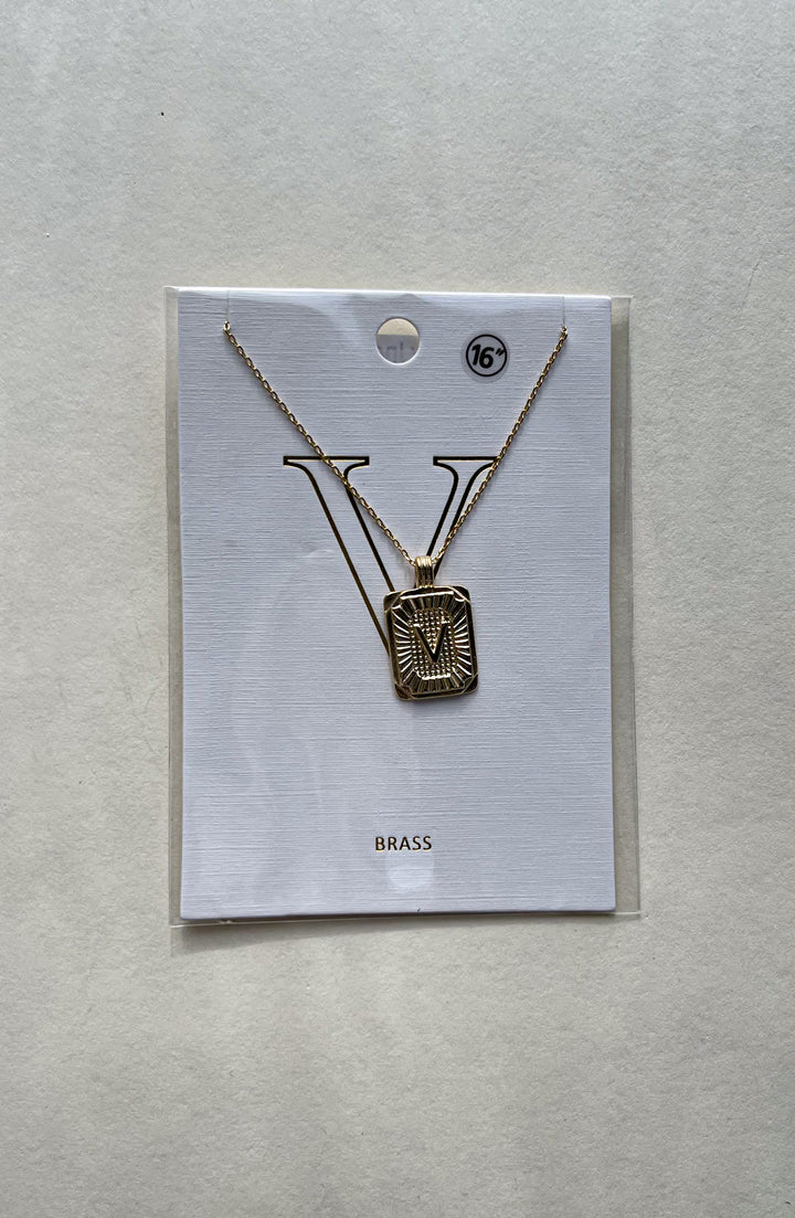 Rectangle Textured Initial Necklaces