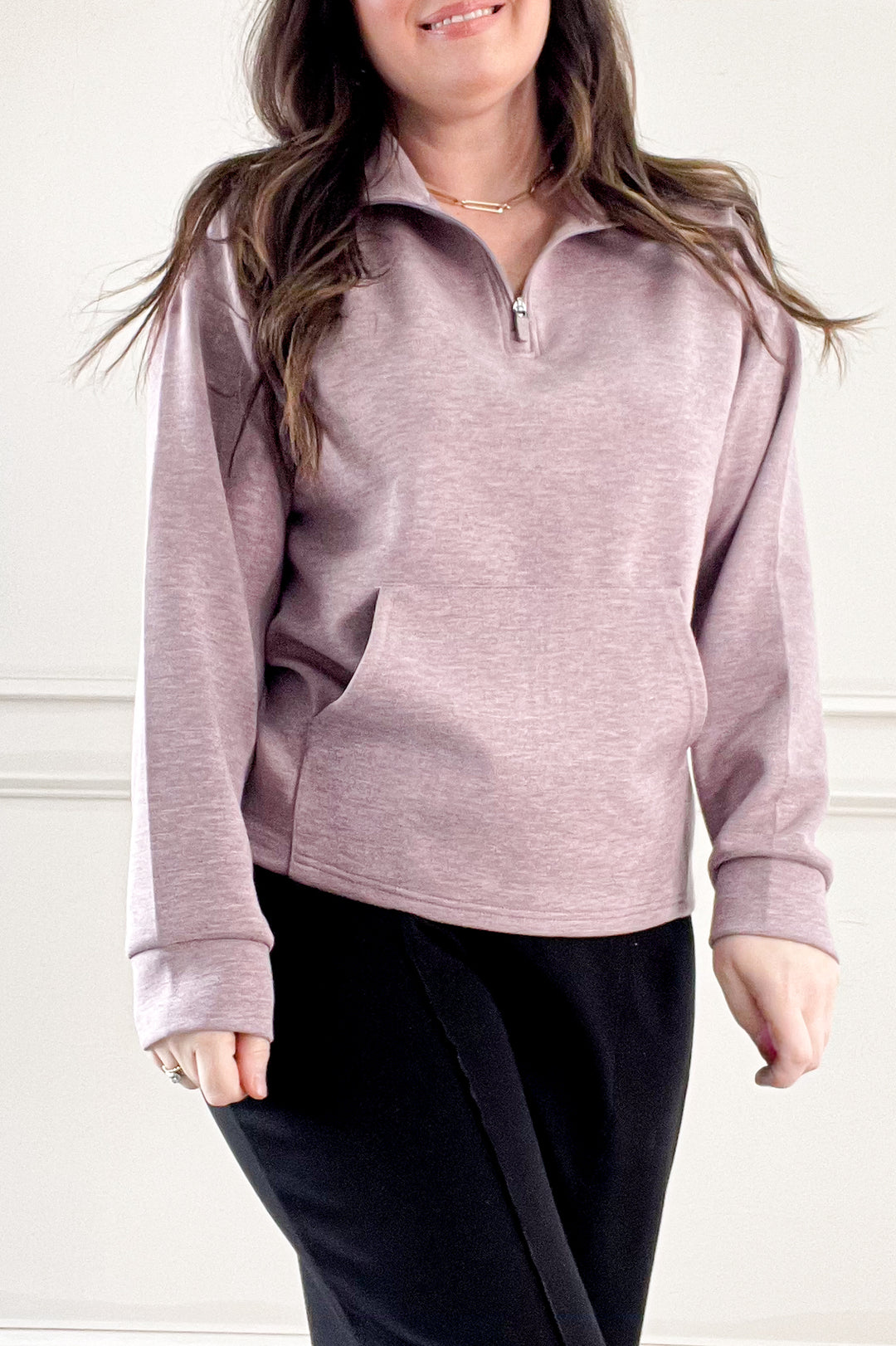 Keely Half Zip Long Sleeve Top in Purple Dove