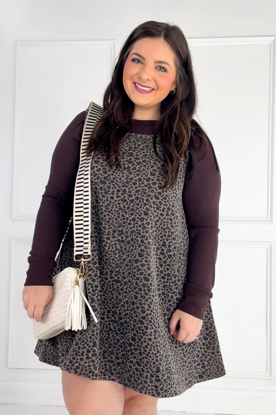 Leopard Double Scoop Neck Sleeveless Mini Dress