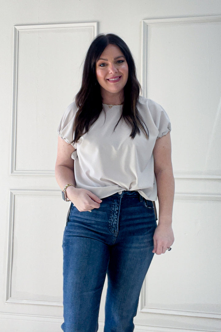 Ribbon Tied Dolman Short Sleeve Blouse