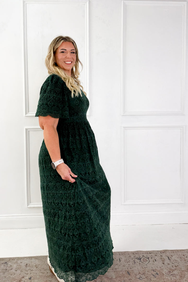 Lace Short Flutter Sleeve Midi Dress