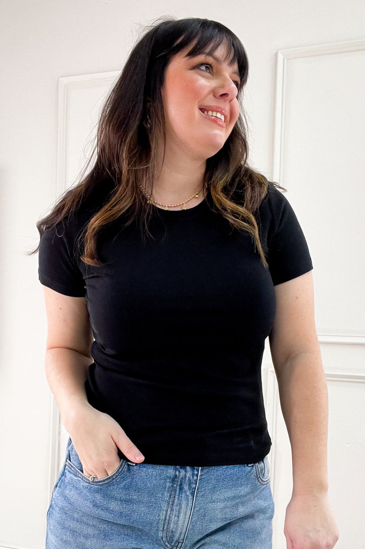 Soft Touch Rib Knit Short Sleeve Top