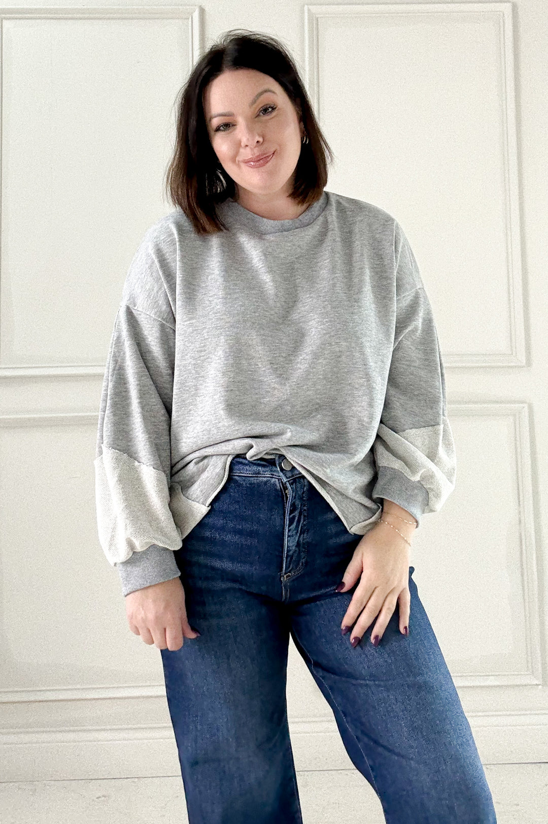 Long Sleeve Raw Edge Detail Sweatshirt