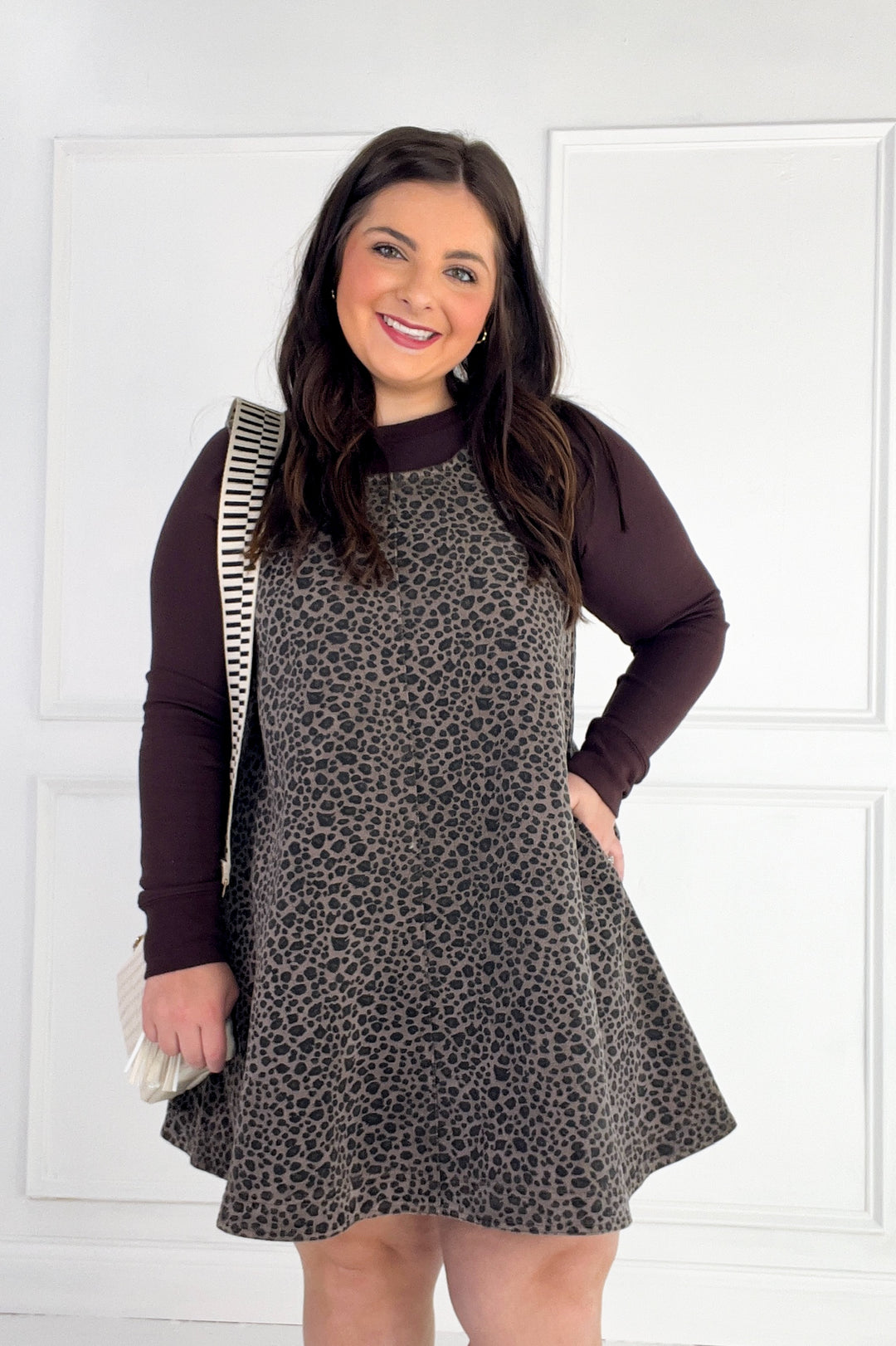 Leopard Double Scoop Neck Sleeveless Mini Dress