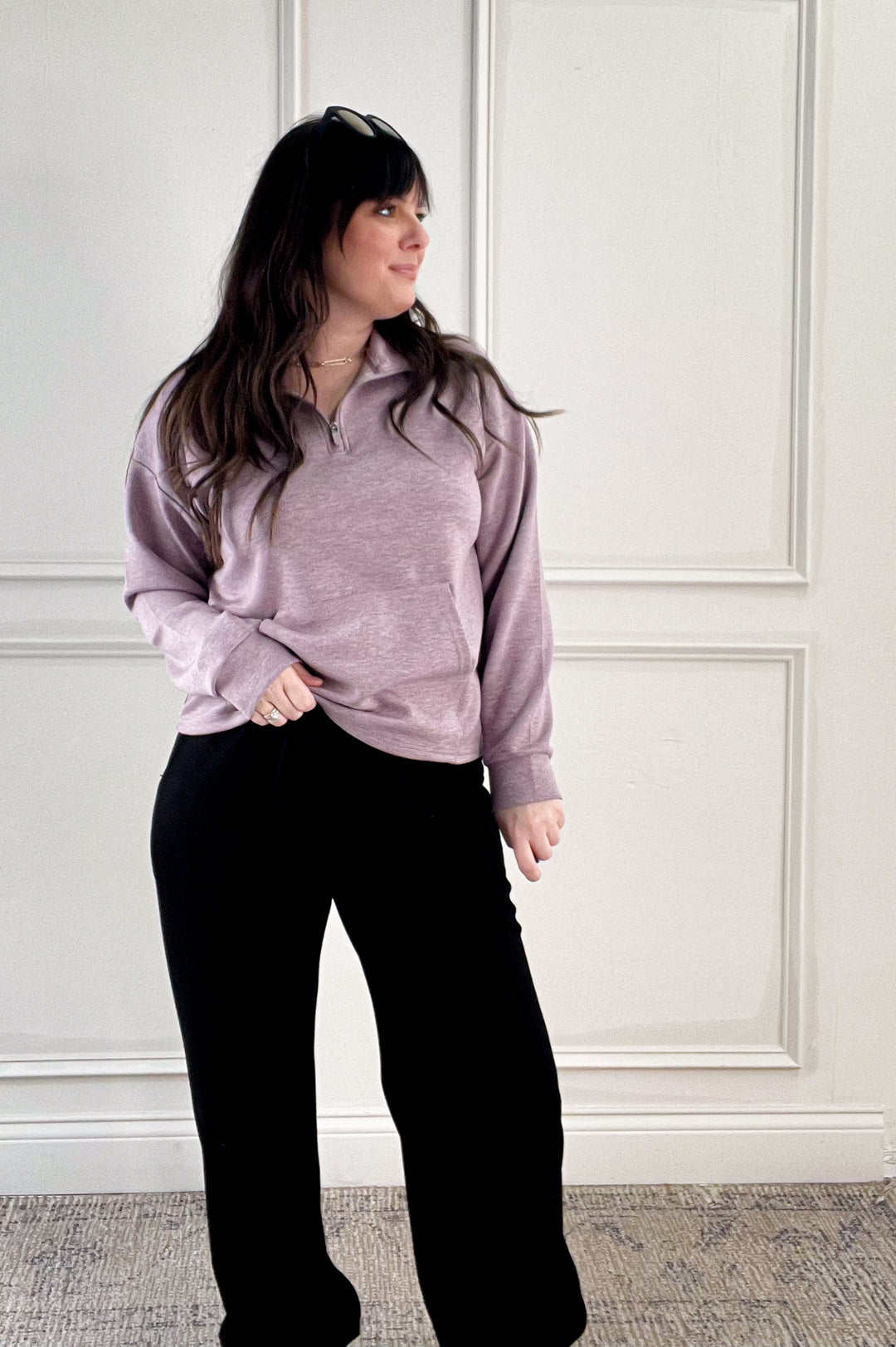 Keely Half Zip Long Sleeve Top in Purple Dove