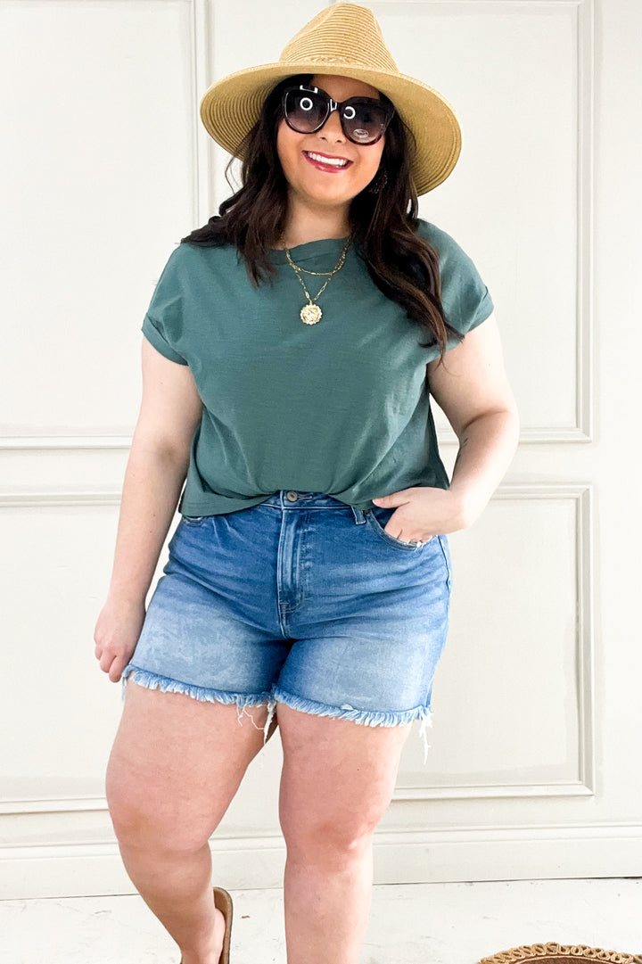 Cotton Slub Short Cuffed Sleeve Tee