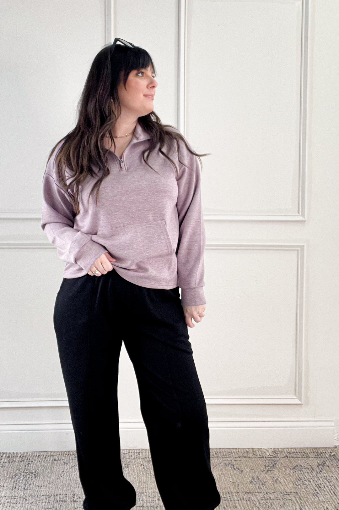 Keely Half Zip Long Sleeve Top in Purple Dove