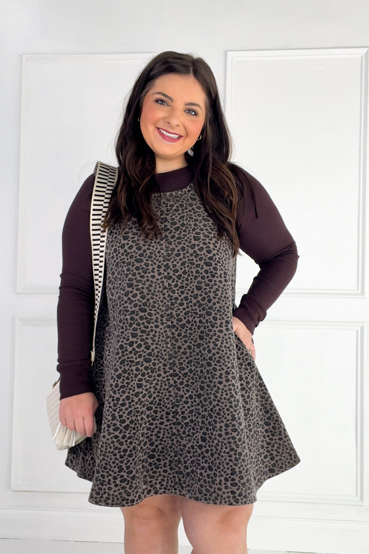 Leopard Double Scoop Neck Sleeveless Mini Dress