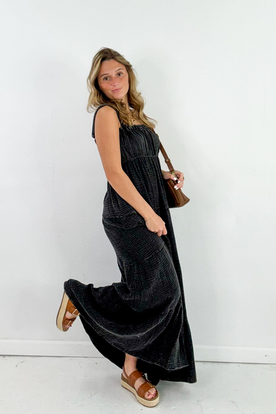 Washed Cotton Overall Maxi Dress