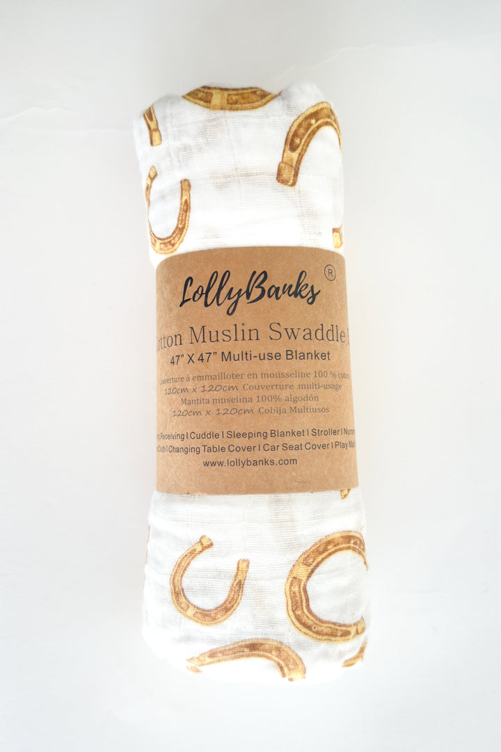 Lucky Horseshoe Baby Muslin Swaddle Blanket