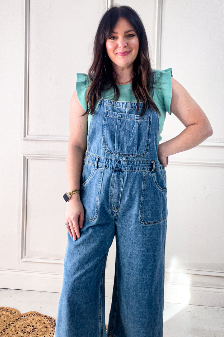 Strap Detail Denim Overall Pants