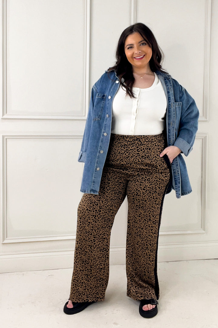 Animal Print Contrast Side Stripe Track Pants