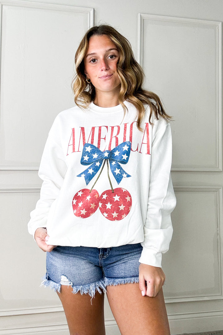 America USA Cherry Graphic Sweatshirt