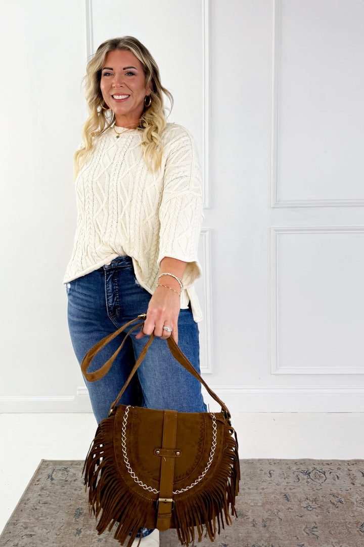 Oversized Bell Sleeve Cable Knit Sweater