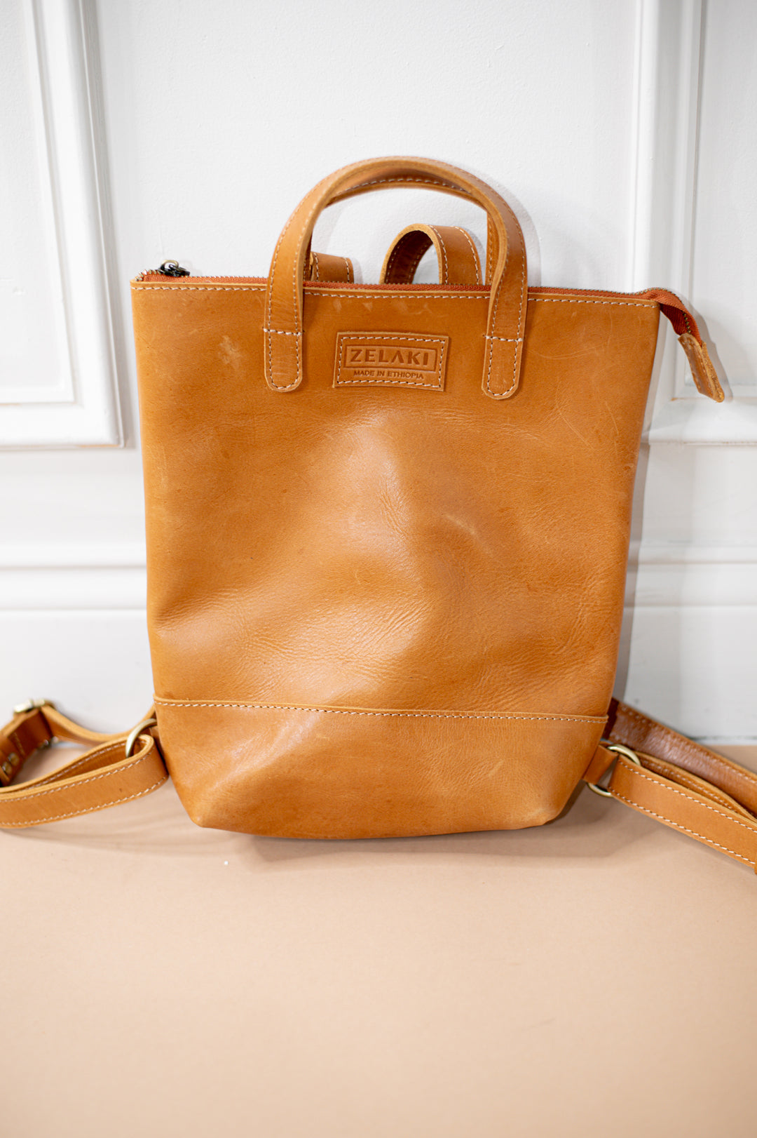 Dessie Leather Backpack- Mustard  - Zelaki Leather Co.