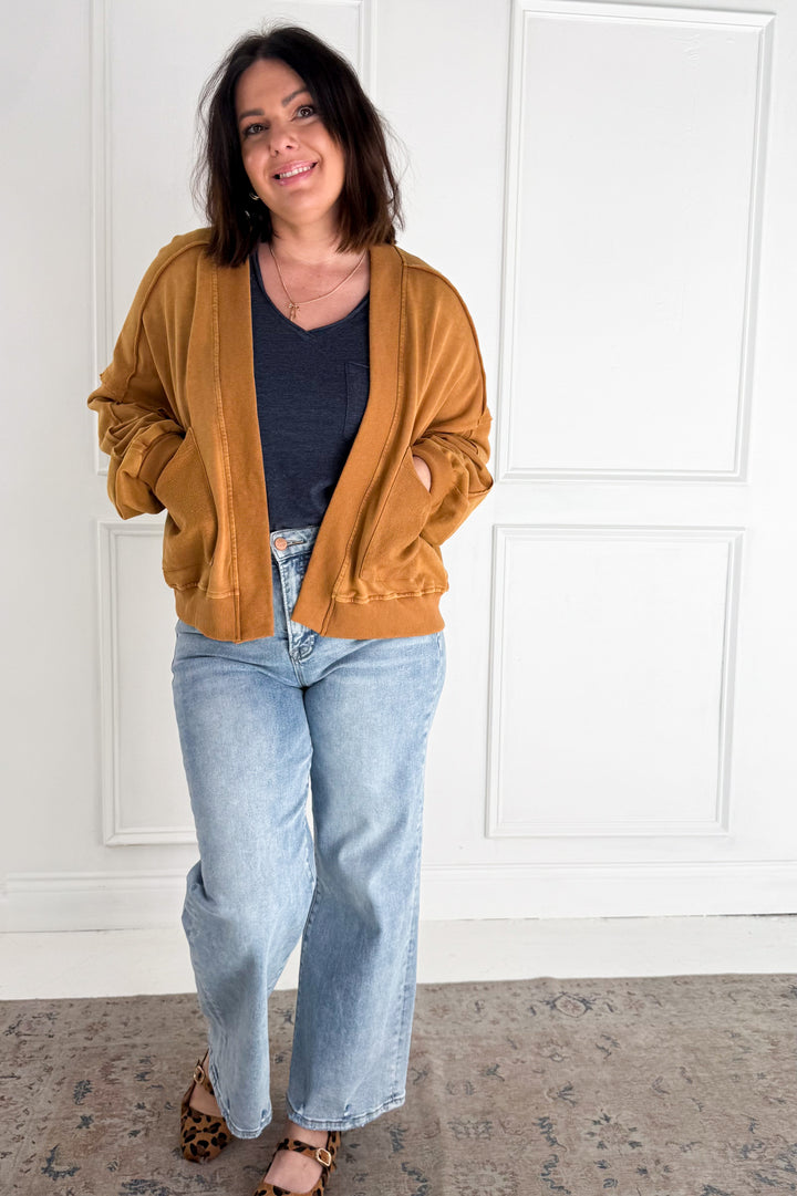 Mineral-Washed French Terry Cardigan