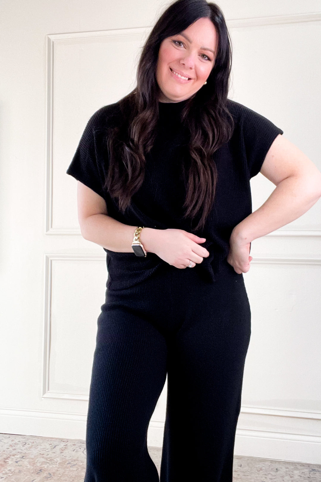 Boxy Short Sleeve Sweater & Flowy Pants Set