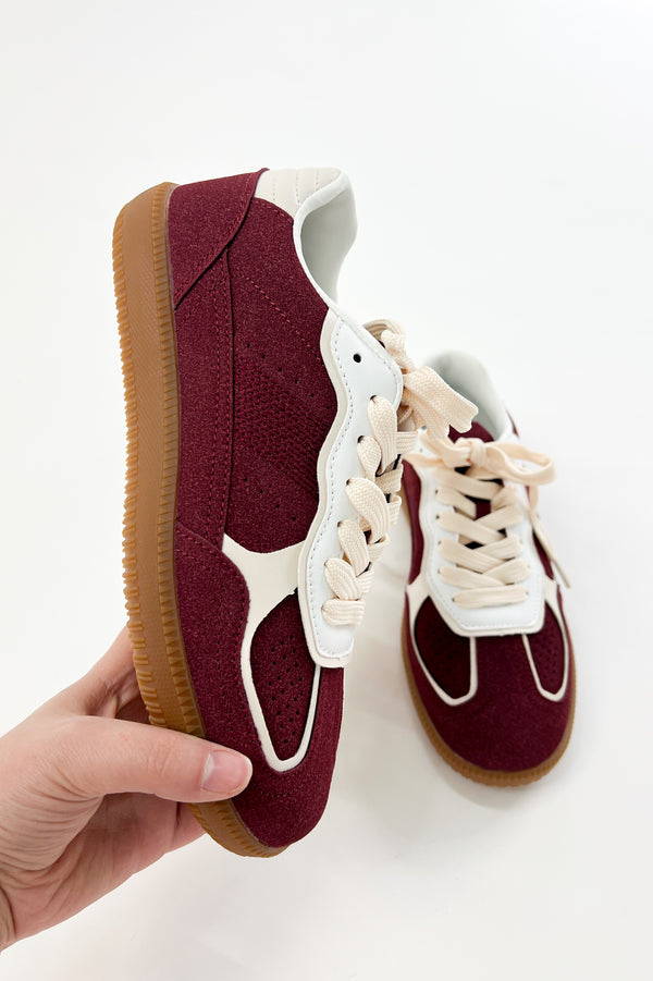 Burgundy Suede Court Sneakers