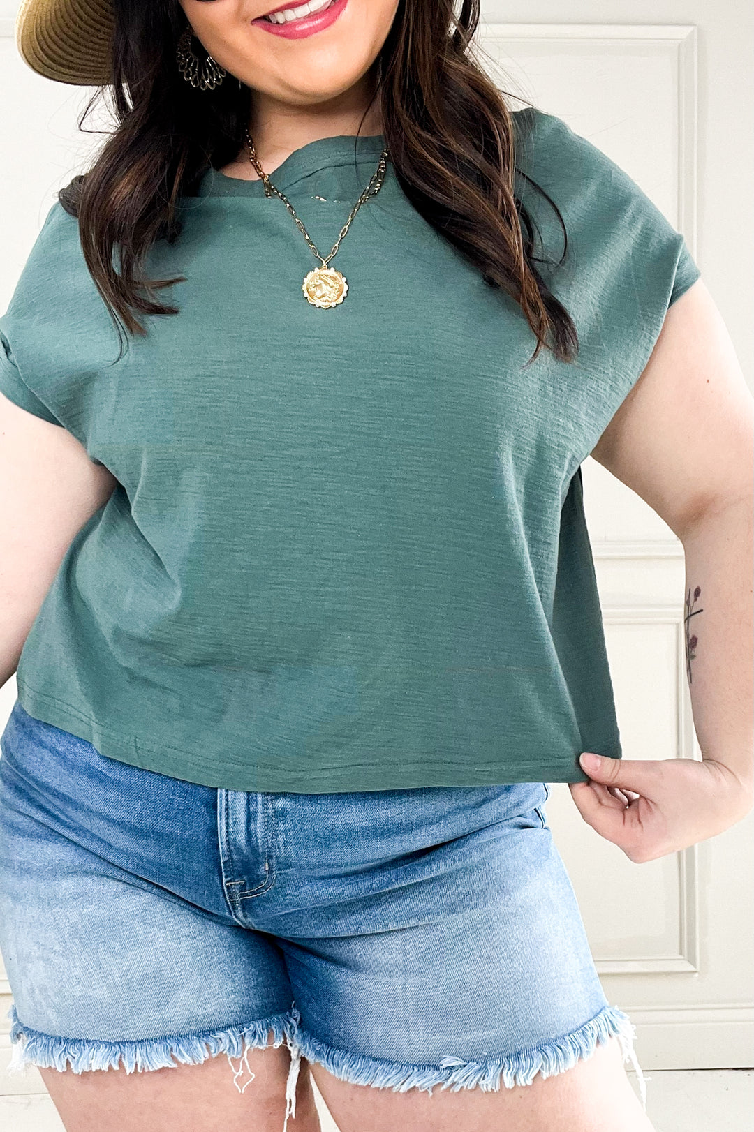 Cotton Slub Short Cuffed Sleeve Tee