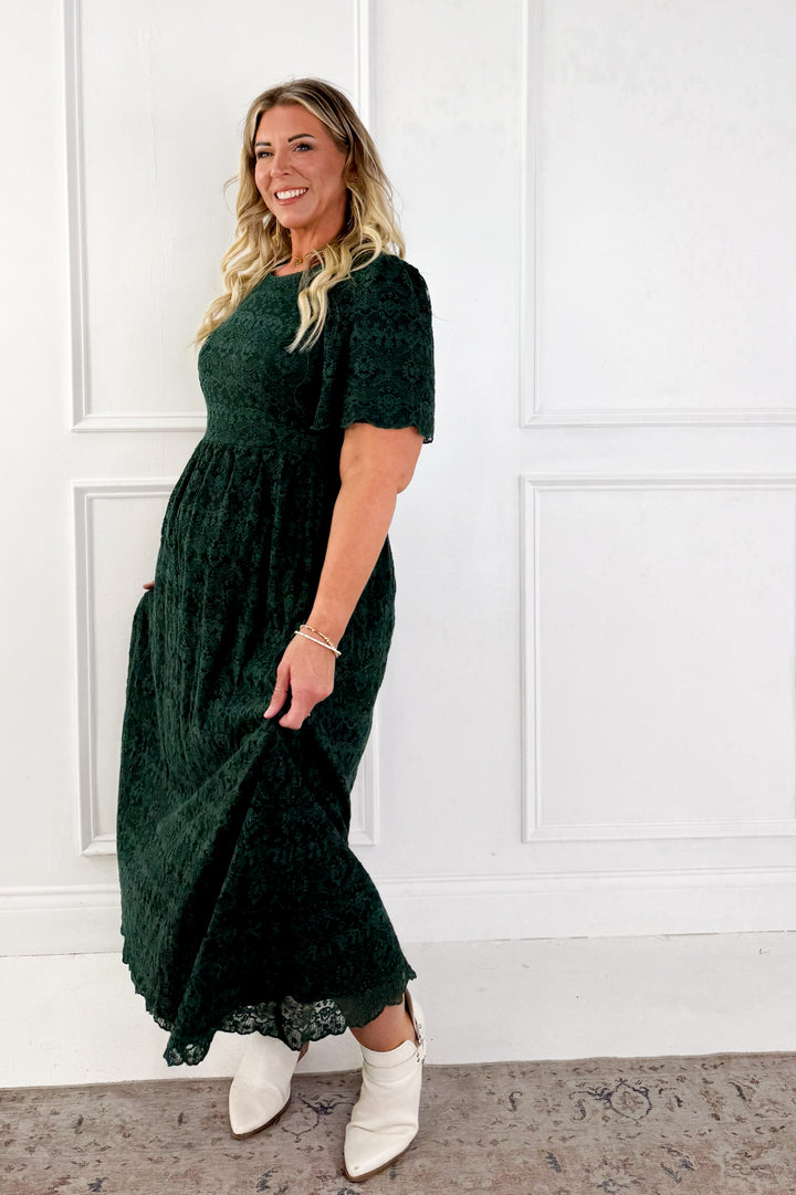 Lace Short Flutter Sleeve Midi Dress