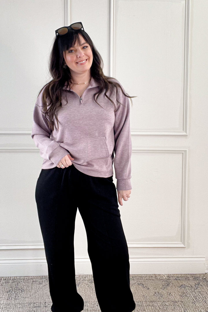 Keely Half Zip Long Sleeve Top in Purple Dove